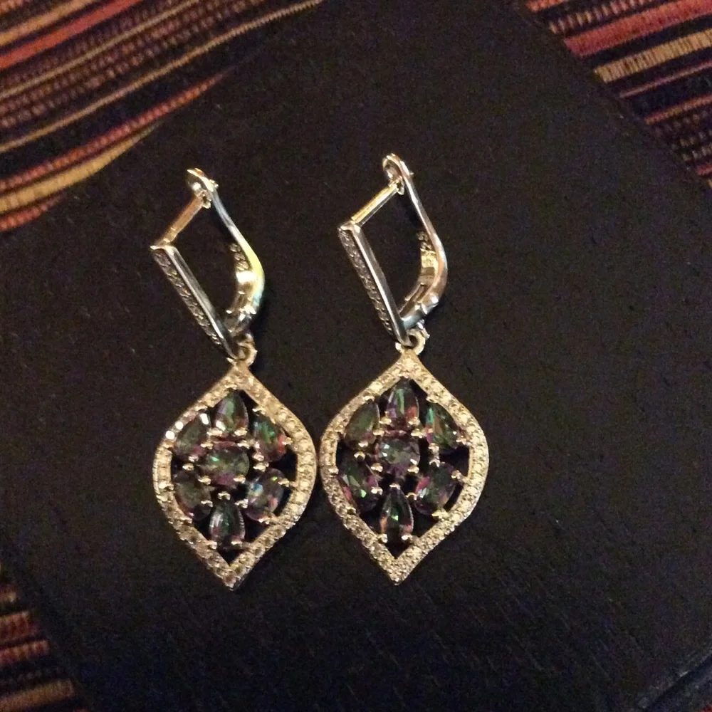 Sterling Silver Rainbow Mystic Topaz Necklace/ Earrings set  925 - Picture 6 of 8